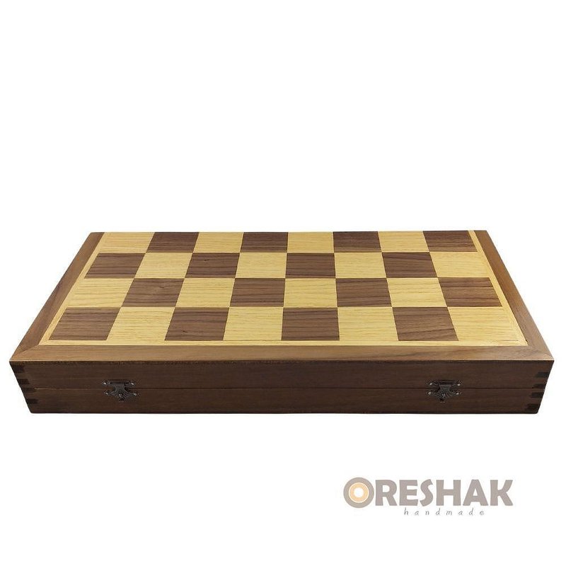 Oreshak 49 см орех и бук, дъска и кутия за шах и табла